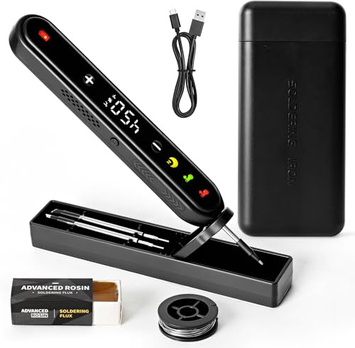 Saldatore a Stagno Kit, Kit di Saldatura Senza Fili Riscaldamento Rapido 8s | Saldatore a Batteria USB con LCD, Temperatura Regolabile 180°C-450°C, 3 Punte di Saldatura, Filo di Saldatura