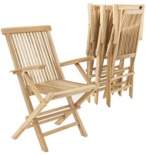 Divero 4er Set Klappstuhl Bergamo, Teak-Holz, unbehandelt -Natur-Braun