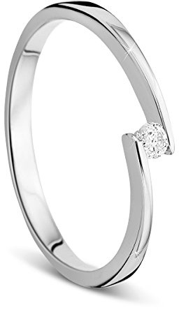 OROVI Damen Verlobungsring Gold Solitärring Diamantring 14 Karat (585) Brillianten 0.05crt Weißgold Ring mit Diamanten Ring Handgemacht in Italien