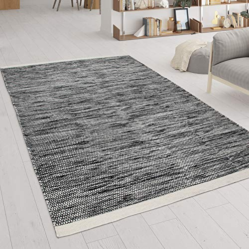 Paco Home Wohnzimmer-Teppich Aus Wolle Und Baumwolle, Handgewebtes Flachgewebe, Braun Weiß, Grösse:140x200 cm