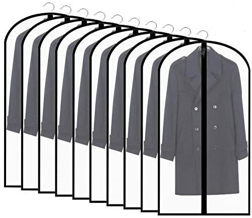STARVAST 10 Stück Schwarz Rand Transparente Kleidersack Kleiderhüllen Abdeckung mit Reißverschluss, Kleiderhülle Anzugsack Abendkleid Brautkleid Mäntel Hemden Mottenschutz Wasserdicht - 60 x 140 cm
