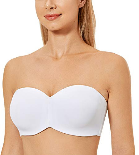 Delimira Women's Strapless Bras Underwire Support Non Padded Plus Size Minimiser Bra White 34DD