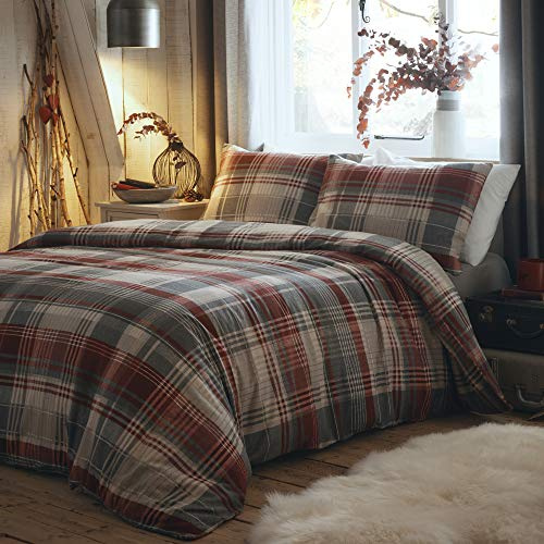 Dreams & Drapes Connolly - Set copripiumino in 100% cotone spazzolato, colore rosso, misura super king size