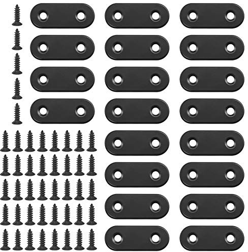 Glarks Set di 20 ganci angolari piatti dritti da 40 mm in metallo nero con giunto per piastra di riparazione con 45 viti per mobili in legno (40 x 2 mm)