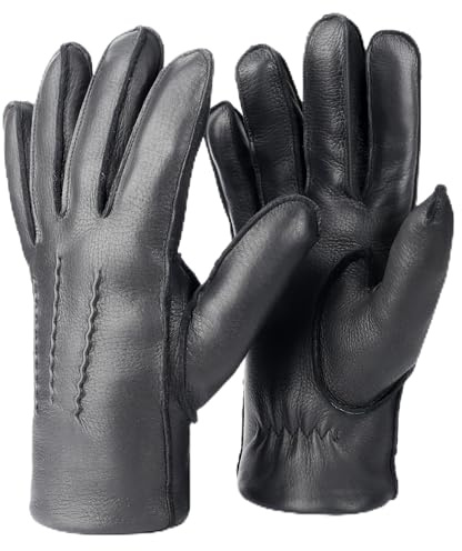 Royal Phoenix® Lederhandschuhe Herren - Weiche Hirschleder Handschuhe gefüttert mit Kaschmir - Leather Gloves Men - Winterhandschuhe Herren aus Leder