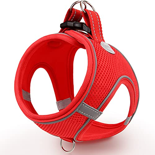 Joytale Harnais Chien, Réfléchissant Respirante Gilet Harnais pour Chiot Petit Chiens et Chats, XXS, Rouge
