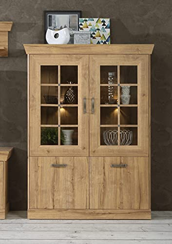 möbelando Vitrine Standschrank Holzschrank Standvitrine Vitrinenschrank Kalamaria I Waterford Eiche