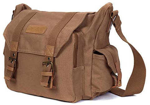 Cwatcun Camera Bag Lightweight Vintage Water Resistant Canvas Shockproof Camera Shoulder Messenger Bag Compatible for Canon Sony Nikon DSLR SLR (Brown)
