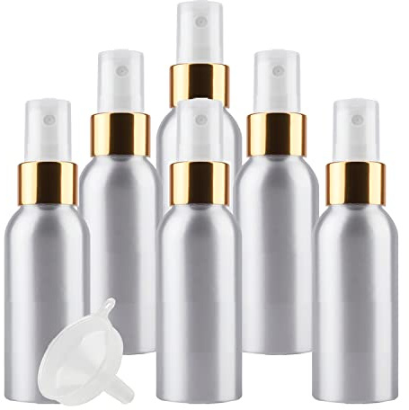 ZEOABSY 6 Piezas Pequeño 100ml Spray de Aluminio Plata Botella de Spray Vacía con Pulverizador Oro/Blanco de Niebla Fina Atomizador para Perfume Aromaterapia Agua Líquidos Tamaño de Viaje