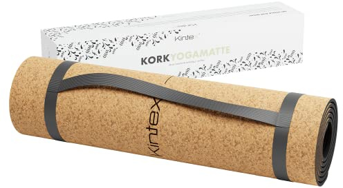Kintex Kork Yogamatte, 6 mm Dicke | Mit Tragegurt, Gymnastikmatte, Pilates, Fitness, Rutschfest und flexibel