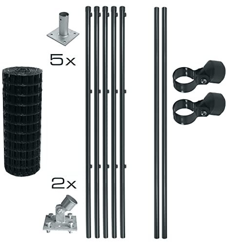 ESTEXO Schweißgitter Gartenzaun Set Komplettset Zaun Gartenzaunset Zaunset Drahtzaun Gitterzaun mit Aufschraubhülsen in Anthrazit RAL 7016 (0,8 x 10 m)