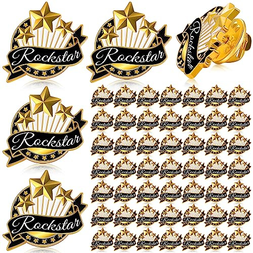 Ceenna 50 Pcs Employee of The Month Lapel Pin Bulk Star Recognition Appreciation Gift Enamel Gold Plated Performance Reward Gift for Staff Team Volunteer Nurse Teacher(Rock)