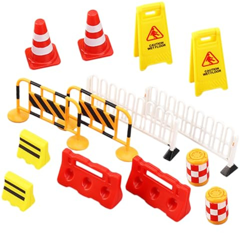 Cabilock Miniatur Verkehrskegel Und Straßenverkehrsschilder Spielzeug 28 Stück Kunststoff Absperrungen Für Kinder Rollenspiel Modellbau Landschaftsgestaltung