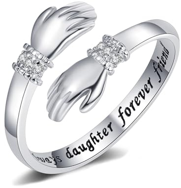 Yifnny Anello di Abbraccio,Anelli regolabili Anello della promessa con incisione aperta Regali per amici Gioielli per donne uomini e coppie (Always daughter forever friend)