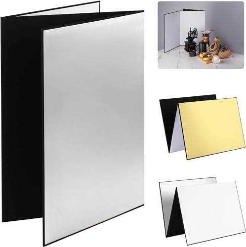 4 in 1 Light Reflector Cardboard for Photography (Gold/White/Silver/Black), 12x8/30x20cm Folding Reflective Diffuser Board with Carrying Bag for Product Food Shooting or Tabletop Background