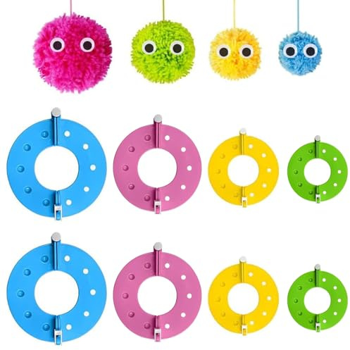 Set di 8 pompom maker, in plastica, per cappelli, sciarpe, vestiti, lavorato a maglia