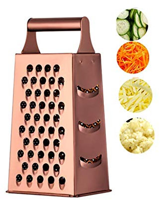 Stainless Steel Cheese Grater Vegetable Slicer with 4 Sides - Large Box Grater for Parmesan Cheese, Vegetables, Fruits - Gold - 9.2 Inches