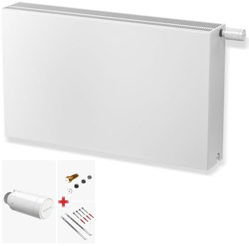 DESIGNO Planheizkörper Kompakt & Ventilheizkörper Typ 33 -BH-600 x BL-1600 | inkl. Buderus Thermostatkopf Logafix BD1 W0 - Ventil - Montagezubehör | Wärmeleistung 4.500 Watt
