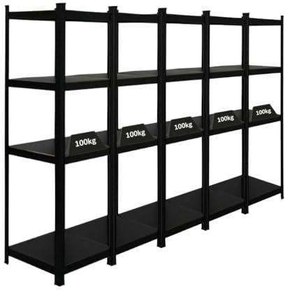 PROREGAL Mega Deal 5X All Black Series Schwerlastregal Ragnar HxBxT 150x45x45cm Fachlast 100kg Matt Schwarz, Kellerregal, Steckregal, Garagenregal, Lagerregal