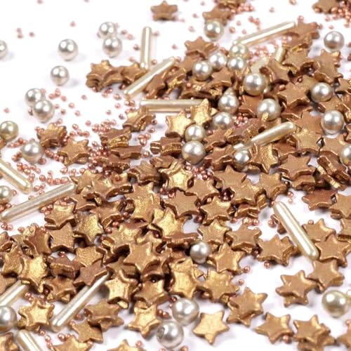 Streuselheld Glitzer Blitzer Weihnachten 80g Goldene Zuckerstreusel | Sprinkles-Mix mit Sternen, Perlen und Strands als Topping für Weihnachtsplätzchen Deko-Streusel für Kuchen, Muffins, Torten