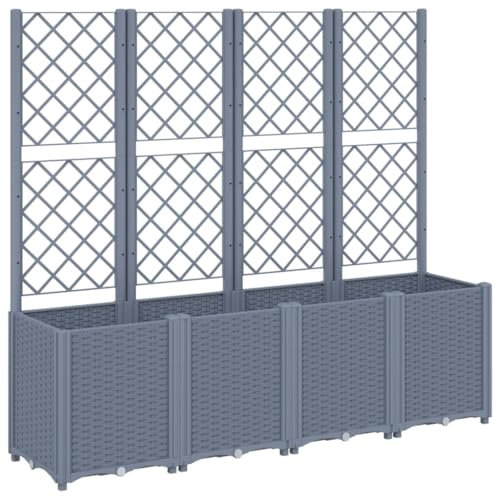 Pflanztisch Outdoor Wetterfest Hochbeete Für Garten Hochbeet Balkon Balkonmöbel - Pflanzkübel mit Rankgitter Grau 160x40x140 cm PP für Hinterhof Garten Draußen Balkon