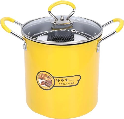 Olla freidora, olla de acero inoxidable con tapa y estante para filtro de aceite, olla japonesa para papas fritas, camarones y pollo, 3L