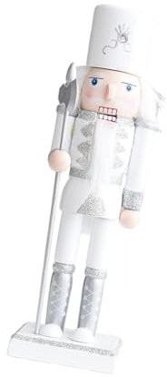 Milageto Nussknacker-Figur, Statue, Schreibtisch, 25,4 cm hoch, Holz, Weihnachtsdekoration, Ornament für Szenenlayout, Kaminsims, Regal, festlich, Weiß