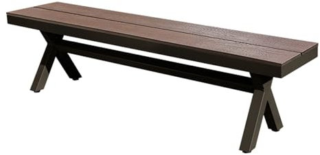 HARELA Gartenbank Ohne Lehne, Patio Parkbank mit Metallbeinen, Holz-Kunststoff Esszimmerbank, Küchenbank im Landhaus, für Garten, Veranda, Park und Lounge(Coffee,180cm/70.8in)