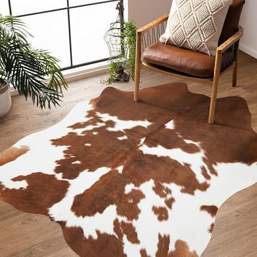 SUNCOWLLY Tappeto in finta pelle di mucca, 1,5 x 1,8 m, in finta pelle di vacchetta, tappeto con stampa di piccoli animali, decorazione occidentale, decorazione per la stanza, per soggiorno, camera da