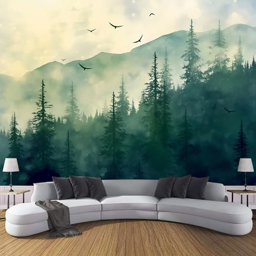 DLERFLOVR 3D Papier Peint Forêt Abstraite - Arbres Montagnes Papier Peint Panoramique,Papier Peint Pour Salon Chambre Chambre D'Enfant Décoration Murale 300X210Cm