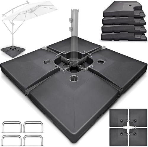 tillvex® Base per Ombrellone 90 Litri / 120 kg – 4 Pezzi per Ombrellone Decentrato con Connettore Metallico | Porta Ombrelloni Riempibile con Acqua o Sabbia | Supporto Ombrellone (Antracite)