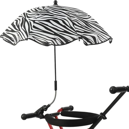 Ombrellone per passeggino con morsetto, ombrello universale regolabile, protezione dai raggi UV per sedia da terrazza, sedia da spiaggia, passeggino, regolabile (8 costole, strisce zebra)