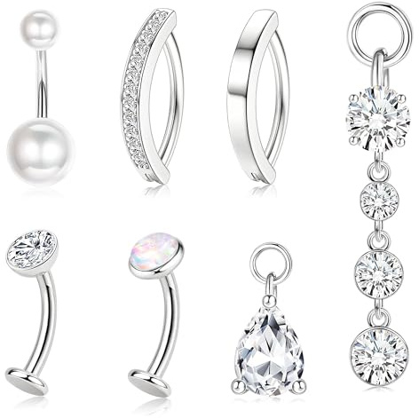Bauchnabelpiercing Gold Chirurgenstahl - Hypoallergen Bauchnabelpiercing Schwangerschaft Ring Silber Piercing Bauchnabel Mit Anhänger Clicker Dangle Bauchnabel Belly Piercing Schmuck 14G Silber 12MM
