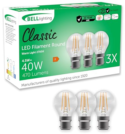 BELL Lighting B22 LED Golf Ball Filament Light Bulbs Warm White 4.5W 3pk