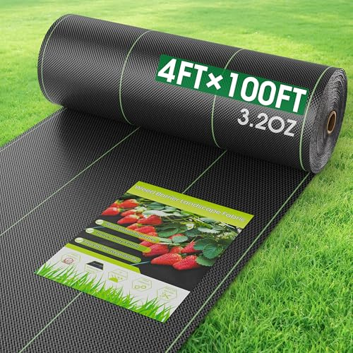 4FTx100FT Weed Barrier Fabric Heavy Duty, Gardening Landscape Fabric Cover Mat, Durable Weed Control Fabric for Garden Bed Cover, Landscaping, Commercial Driveway, Underlayment Use (4x100FT-3.2OZ)