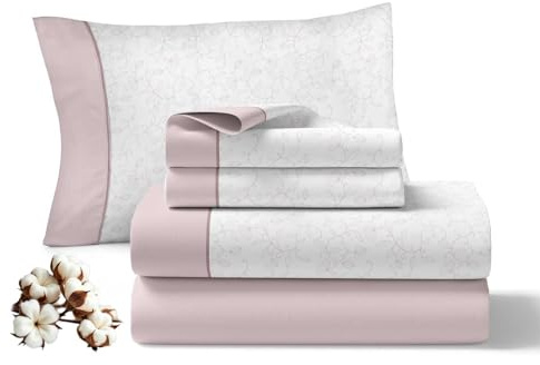 Viuda de Tolra - Juego Sábanas Primavera/Verano | 100% Algodón 144 Hilos | Incluye Sábana Encimera, Bajera Ajustable y Funda Almohada | Modelo Serenity (Maquillaje, Cama 135cm con 1 Funda Almohada)