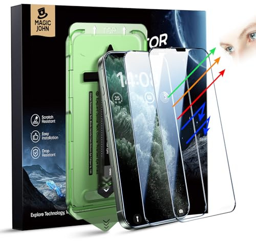 MAGIC JOHN 2 Stück für iPhone 11 Pro Max (6,5 Zoll) Displayschutz Augenschutz Anti-Blaulicht, HD Klar, Auto Dust-Elimination, 9H-Gehärtetes Glas & Kratzfest, Vollständige Kantenabdeckung