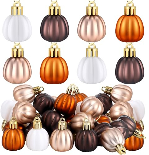 Colingmill 36 Pcs Thanksgiving Pumpkin Hanging Ornaments Fall Tree Decorations Mini Pumpkin Ball Decorations Farmhouse Fall Ornaments for Small Tree for Autumn Halloween Christmas(Neutrals)