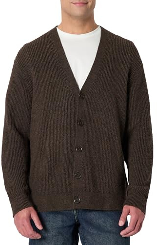 Amazon Essentials Cardigan in Misto Cotone, Vestibilità Rilassata Uomo, Cioccolato Mélange, M