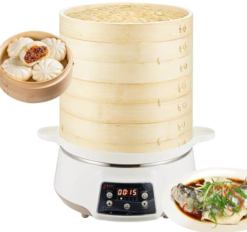 Vaporiera elettrica per alimenti con tecnologia a vapore veloce a 3 livelli, potenza regolabile da 2000 W, fornello rimovibile, prenotazione intelligente 24 ore e timer da 60 minuti per una sana