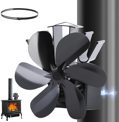 JossaColar Ventilateur Poele à Bois Magnetique 6 Pales | Socle Réglable - Adapté aux Cheminées et aux Tuyaux de Poêle | Ventilateur de Cheminée Avec Thermomètre Magnétique