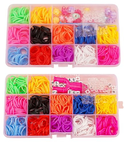 AYNKH Loom Rubber Bands Kit, 12 Colors with More Accessories Includes Five-Pointed Star Clips, Charms, Beads for DIY Friendship Bracelet, Craft Kits Kids, Gifts Kids Day, Birthday Halloween Christmas