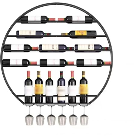 Wall-Mounted Round Wine Bottle Holder Metal Wine Rack for Kitchen Bar Storage with Glassware Shelf - Black 100cm - Stylish Wine Decor & Space Saver
