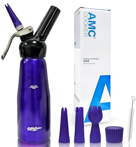 Siphon Chantilly, Syphon Cuisine Chantilly 500ml, Syphon à Crème en Aluminium avec 3 Douille Patisserie 1 Brosse, Cartouche Siphon Chantilly pour Crème Chantilly Mousses Dessert, Patisserie Accessoire
