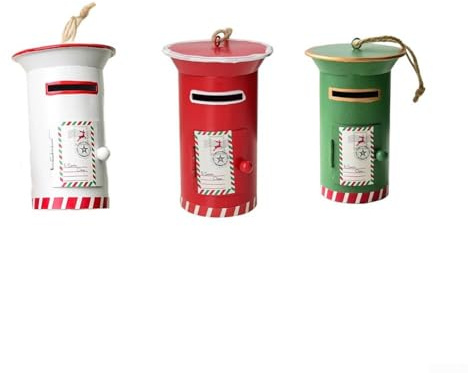 Gdfnmogo Juego de adornos de buzón de Navidad, construcción de metal, diseño realista de buzón, exhibición versátil para decoración festiva del hogar o jardín (mezcla de colores)