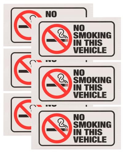NUOBESTY No Smoking Sign Sticker for Car 6Pcs Waterproof Self Adhesive No Smoking Decal Label Warning Sticker for Vehicle Safety