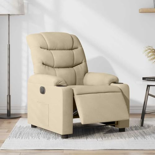 Owoxanthellate Poltrona relax color crema con funzione reclinabile elettrica a 135°, in tessuto, 75,5 x 93 x 99,5 cm, robusta e durevole, per soggiorno, home cinema e camera da letto