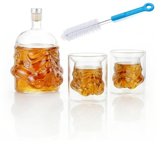 Whisky Dekanter Set 750ml, Kristallglas Karaffe mit 2 Gläsern und Reinigungsbürste, 3D-Skulptur Design für Scotch, Bourbon & Brandy, edles Geschenk für Männer und Whisky-Liebhaber
