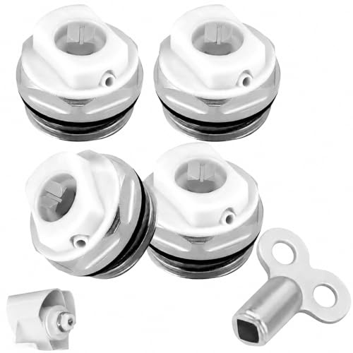 4 Pcs 1/2 Radiator Bleed Valves with Key, Radiator Air Vent Bleed Screw with Leak-Resistant Seal for Heating Radiators Repair and Maintenance Use