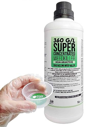Elixir Gardens 1 Litre 360 g/l Glyphosate Commercial Industrial Strength Weed Killer | Treats up to 1666 sq.m | Concentrated Herbicide/Weedkiller